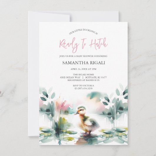 Schattige Meisje Waterverf Duck Baby shower Kaart (Voorkant)