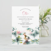 Schattige Meisje Waterverf Eend Verjaardagsfeest Kaart (Staand voorkant)