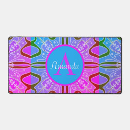 Schattige Meisje Whimsical Folk Art Roze Paarse Bl Bureaumat