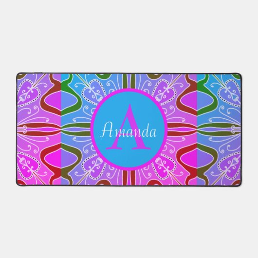 Schattige Meisje Whimsical Folk Art Roze Paarse Bl Bureaumat (Voorkant)