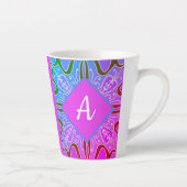 Schattige Meisje Whimsical Folk Art Roze Paarse Bl Latte Mok (Rechts)