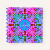 Schattige Meisje Whimsical Folk Art Roze Paarse Bl Notitieboek (Voorkant)