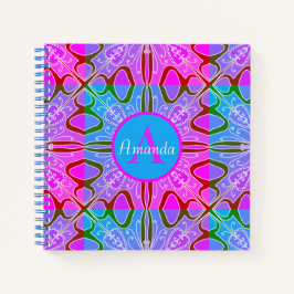 Schattige Meisje Whimsical Folk Art Roze Paarse Bl Notitieboek