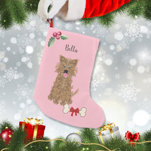 Schattige Meisje Yorkie Dog Roze Monogram Kleine Kerstsok