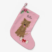 Schattige Meisje Yorkie Dog Roze Monogram Kleine Kerstsok (Voorkant (Hangend))