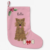 Schattige Meisje Yorkie Dog Roze Monogram Kleine Kerstsok (Voorkant)