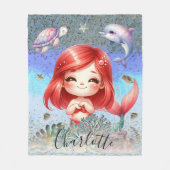 Schattige meisje "zeemeermin onder het Zee" rood h Fleece Deken (Voorkant)