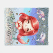 Schattige meisje "zeemeermin onder het Zee" rood h Fleece Deken (Voorkant (Horizontaal))