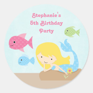 Schattige meisje zeemeerminnen verjaardagsfeestje ronde sticker