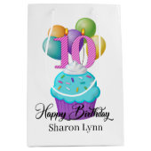 schattige meisjes 10e verjaardag cupcake medium cadeauzakje (Voorkant)