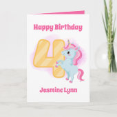 schattige meisjes 4e verjaardag van de eenhoorn va kaart (Voorkant)