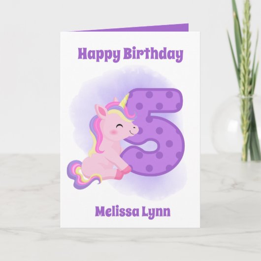 schattige meisjes 5th Birthday unicorn voegen naam Kaart (Voorkant)