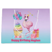 schattige meisjes Birthday flamingo voegen naam to Groot Cadeauzakje (Voorkant)