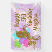 schattige meisjes Birthday unicorn voegen naamfees Spandoek (Verticaal)