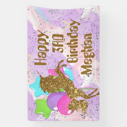 schattige meisjes Birthday unicorn voegen naamfees Spandoek (Verticaal)