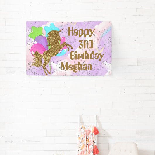 schattige meisjes Birthday unicorn voegen naamfees Spandoek (Insitu)