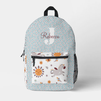 Schattige Meisjes Eenhoorn Bloem Blauw Patroon Mon Bedrukte Rugzak