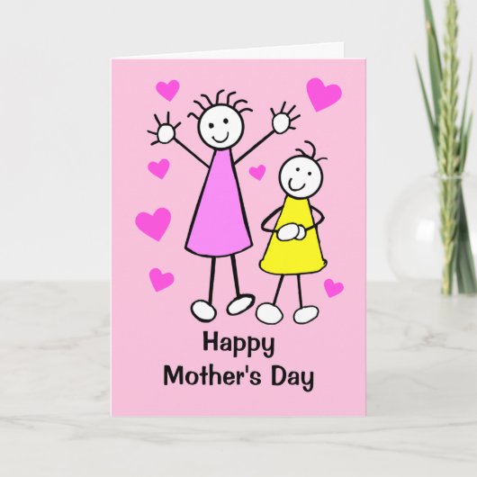 Schattige Meisjes en Hartjes Moederdag Kaart (Voorkant)