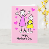 Schattige Meisjes en Hartjes Moederdag Kaart (Gele Bloem)