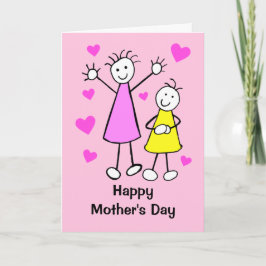 Schattige Meisjes en Hartjes Moederdag Kaart