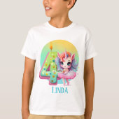 schattige meisjes fantasie eenhoorn 4e verjaardag t-shirt (Voorkant)
