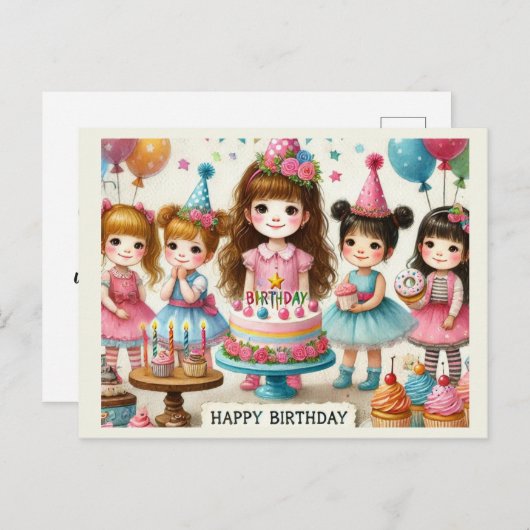 Schattige meisjes gefeliciteerd met je verjaardag  briefkaart (Voorkant / Achterkant)