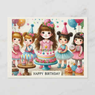 Schattige meisjes gefeliciteerd met je verjaardag  briefkaart