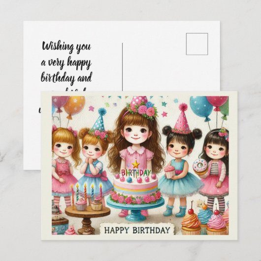 Schattige meisjes Gefeliciteerd verjaardag  Briefkaart (Voorkant / Achterkant)