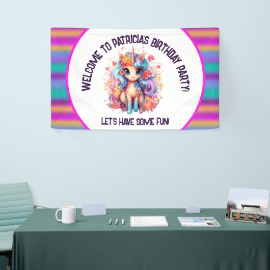 schattige meisjes Gelukkige Verjaardag eenhoorn Spandoek (Beurs)