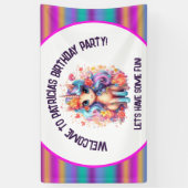 schattige meisjes Gelukkige Verjaardag eenhoorn Spandoek (Verticaal)