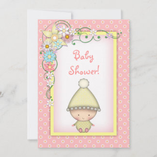 Schattige Meisjes Roze en Gele Lente Baby Shower Kaart