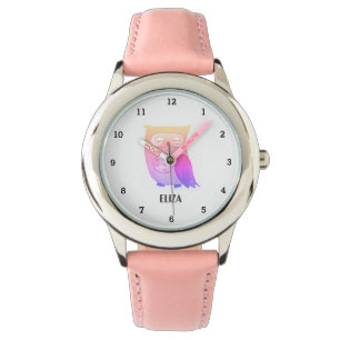 Schattige Meisjes Roze Uil Vogel Dieren Kinderen B Horloge