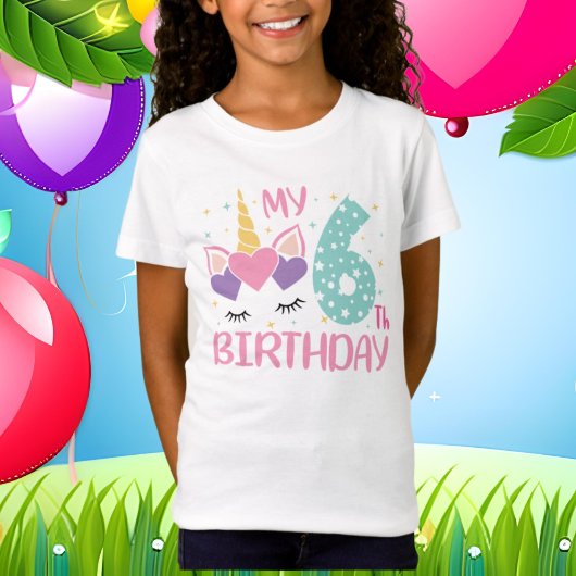 schattige meisjes unicorn 6e verjaardag t-shirt