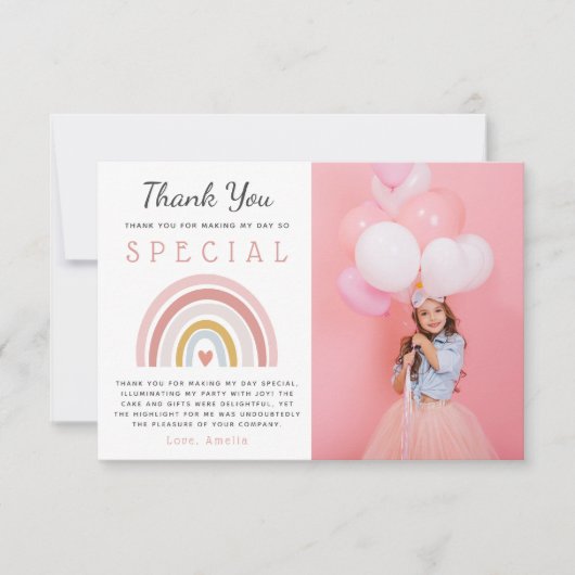 Schattige Meisjes Verjaardagspastel Regenboog Part Bedankkaart (Voorkant)