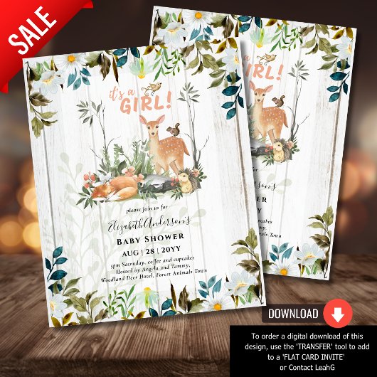 Schattige MEISJES Woodland Deer Baby shower Rustin Flyer