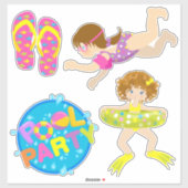 Schattige Meisjes Zwembad Party Sticker (Vel)