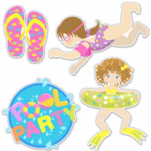 Schattige Meisjes Zwembad Party Sticker