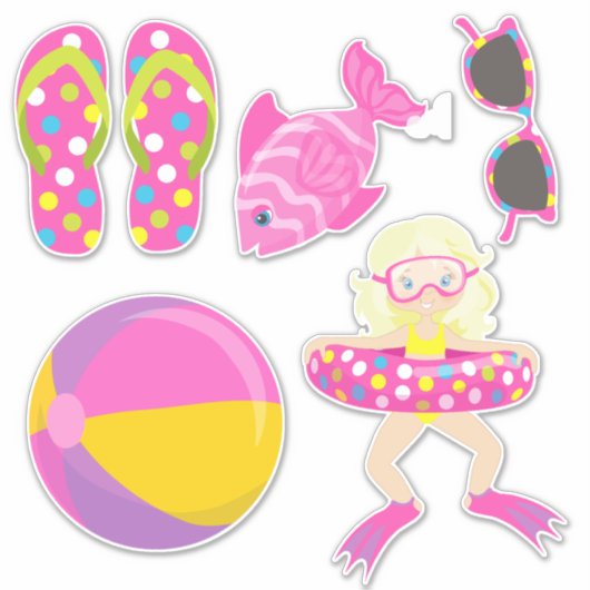 Schattige Meisjes Zwembad Party Twee Sticker (Voorkant)