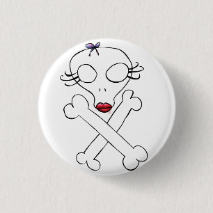 Schattige Meisjesachtige Alien Schedel Kruisbeende Ronde Button 3,2 Cm