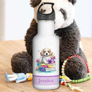 Schattige Meisjesachtige Hondjes Boeken & Bloemen Waterfles