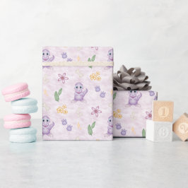 Schattige Meisjesachtige Paarse Dino Verjaardag Di Cadeaupapier