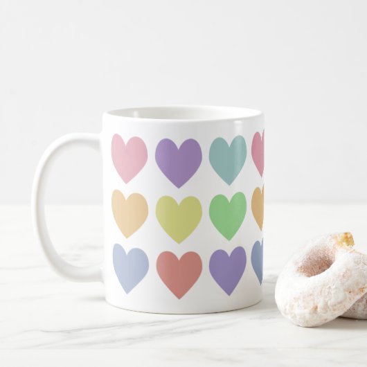 Schattige Meisjesachtige Pastel Regenboog Harten Koffiemok (Met donut)