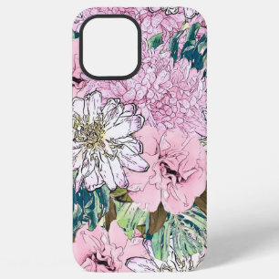 Schattige meisjesachtige roze en witte bloemillust iPhone 12 pro max hoesje