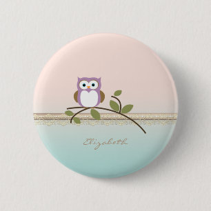Schattige Meisjesachtige Zachte Uil,Persoonlijk Ronde Button 5,7 Cm