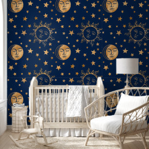 Schattige meisjesachtige zon maan & sterren magie  behang