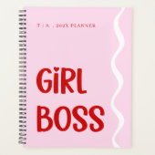 Schattige meisjesbaas Roze en Rode Monogram Jaar Planner (Voorkant)