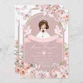 Schattige meisjesbijbel Eerste Heilige Communie Ro Kaart (Voorkant / Achterkant)