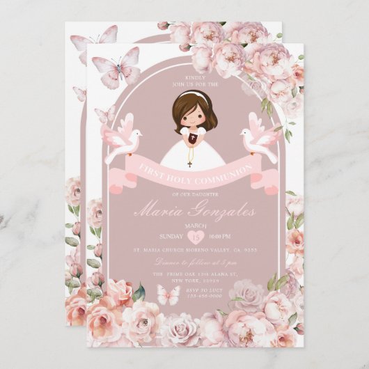 Schattige meisjesbijbel Eerste Heilige Communie Ro Kaart (Voorkant / Achterkant)