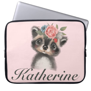 Schattige-meisjesraceroze Floral Laptop Sleeve