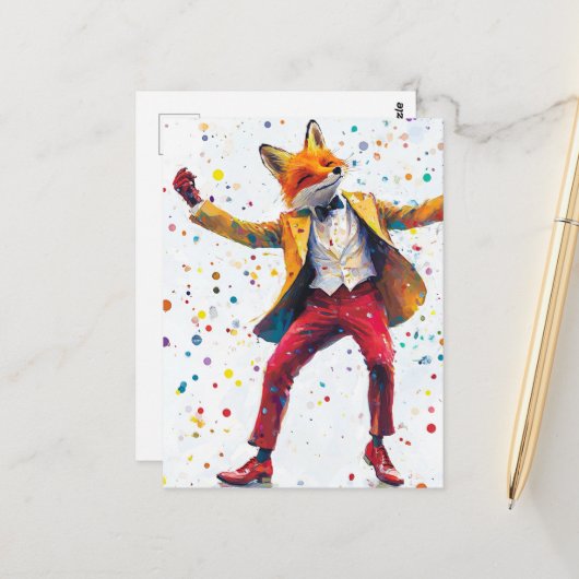 Schattige meneer Foxy Briefkaart (Voorkant / Achterkant in situ)
